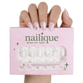 Press On Nails Short Almond, Handmade Soft Gel Milky Pearl Chrome Bridal Fake Nails with Rhinestones & Glitter