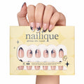 Handmade navy blue short almond press on nails with French tip, star glitter shimmer, soft gel finish by Nailique