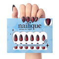 Nailique Press On Nails Short Almond – Handmade Cat Eye Soft Gel Dark Black Red, 26pcs Reusable Nail Tips with Lamp-Curable Glue, Glossy Glam Valentine Wedding Party Manicure