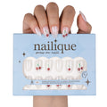 Nailique short almond press on nails with hand-painted 3D cherry design, soft gel milky pearl finish, 26 reusable tips with glue and remover