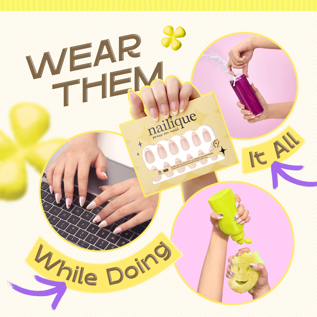 Short almond press on nails by Nailique with butter yellow French tips, cherry glaze, chrome finish, and soft gel construction.