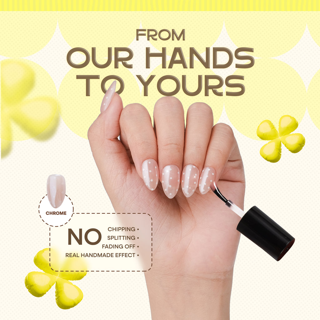 NAILIQUE Press On Nails Short Almond, Handmade Soft Gel Chrome Glazed Donut Nude White Polka Dot Fake Nails, 26pcs Reusable Nail Tips with Glue & Remover, Salon Quality Wedding & Everyday Manicure