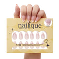 Handmade short almond press-on nails with soft pink French tip, glitter shimmer, and ombre design by Nailique.