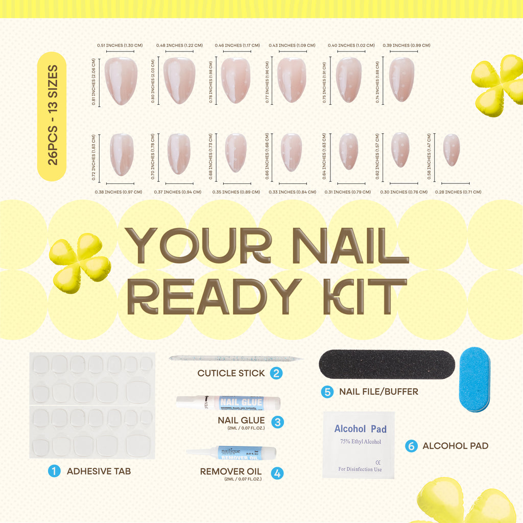 NAILIQUE Press On Nails Short Almond, Handmade Soft Gel Chrome Glazed Donut Nude White Polka Dot Fake Nails, 26pcs Reusable Nail Tips with Glue & Remover, Salon Quality Wedding & Everyday Manicure