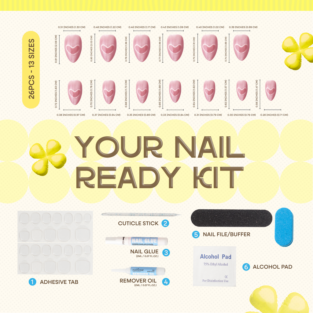 Nailique Press On Nails Short Almond – Handmade Cat Eye Soft Gel Pink Love Heart Design, 26pcs Reusable Nail Tips with Glue & Remover, Romantic Valentine Wedding Everyday Manicure