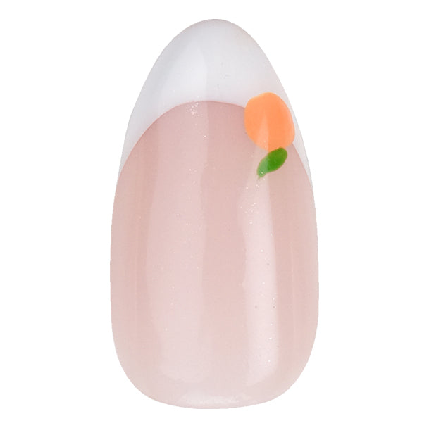 Press On Nails Short Almond – Hand-Painted Handmade French Tip Soft Gel Fruit Design, 26pcs Reusable Nail Tips with Lamp-Curable Glue