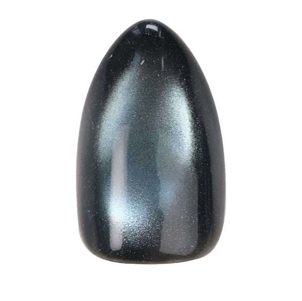 Short almond press-on nails by Nailique with midnight blue cat eye shimmer, reusable gel tips, glue, and remover for elegant salon-style manicure.