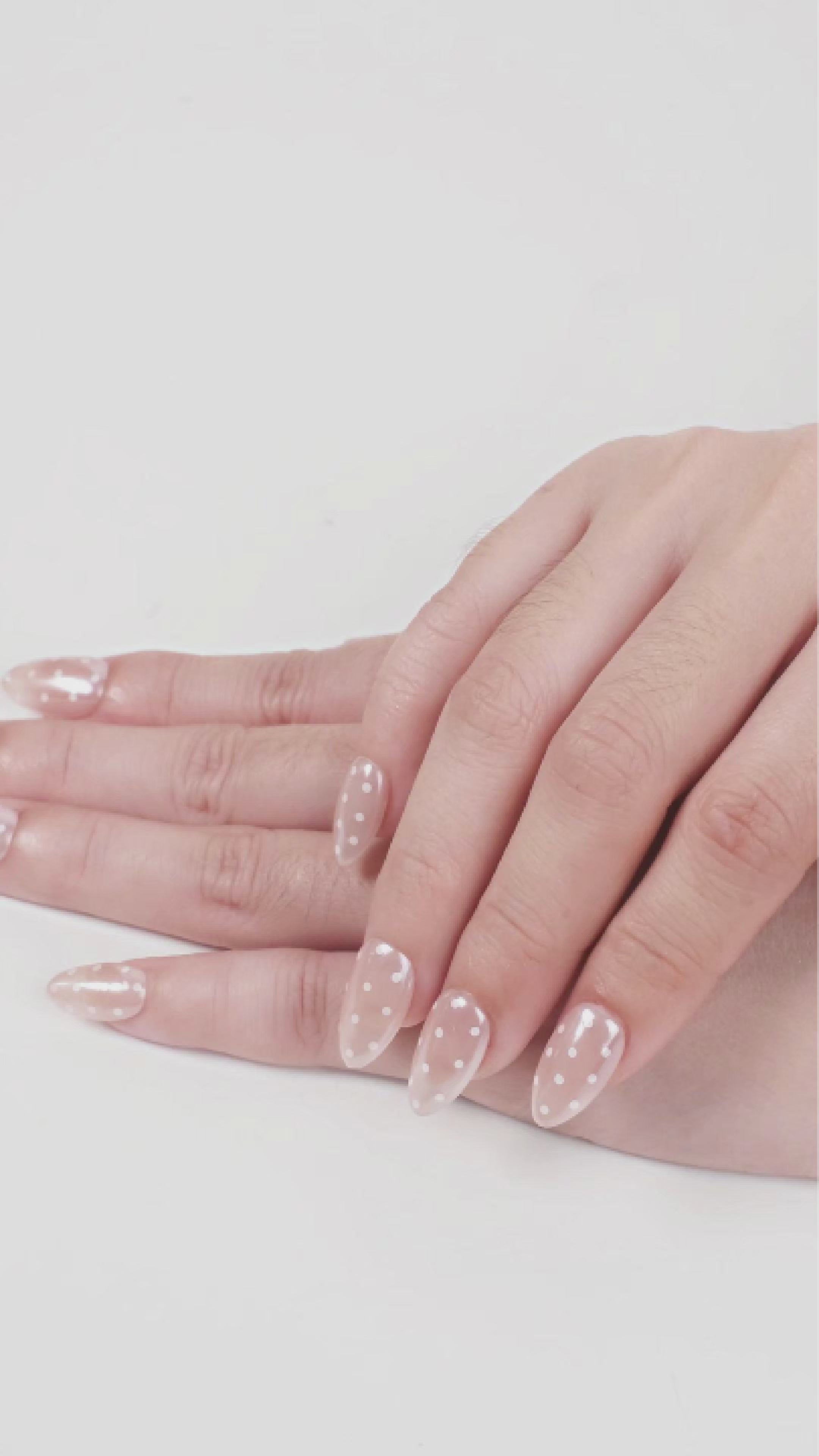 NAILIQUE Press On Nails Short Almond, Handmade Soft Gel Chrome Glazed Donut Nude White Polka Dot Fake Nails, 26pcs Reusable Nail Tips with Glue & Remover, Salon Quality Wedding & Everyday Manicure