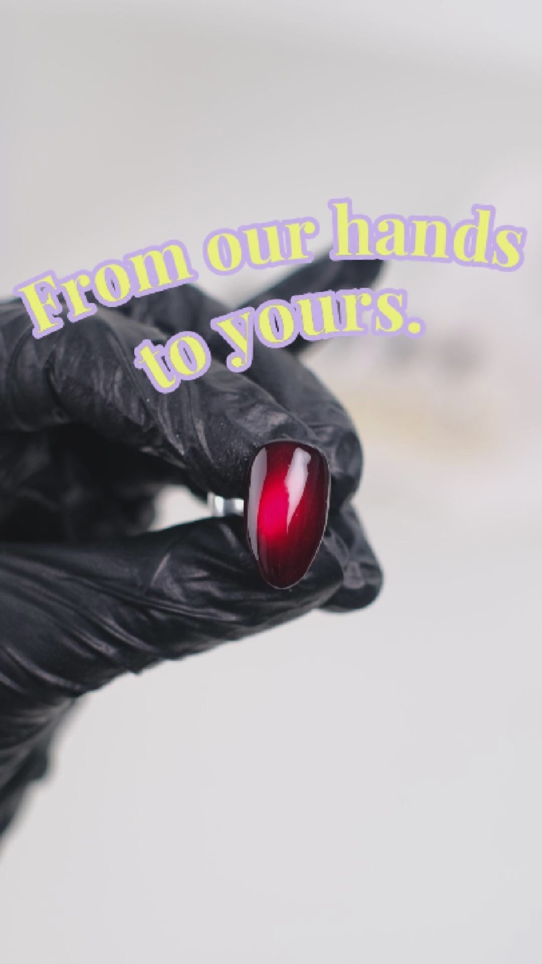 Press On Nails Short Almond – Handmade Cat Eye Soft Gel Dark Black Red, 26pcs Reusable Nail Tips with Lamp-Curable Glue