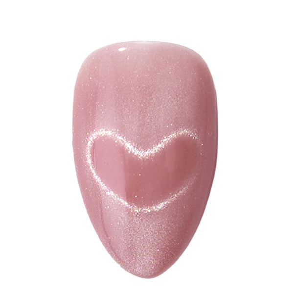 Nailique Press On Nails Short Almond – Handmade Cat Eye Soft Gel Pink Love Heart Design, 26pcs Reusable Nail Tips with Glue & Remover, Romantic Valentine Wedding Everyday Manicure